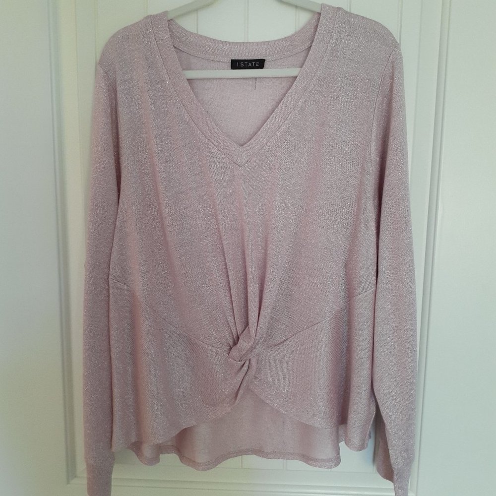NWT 1. State V-Neck Metallic Twist Front Top in Luminous Pink Size 3X